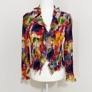 Caeliann Crinkle Pleated Stretch Open Front Cropped Jacket Multi-Color Size M